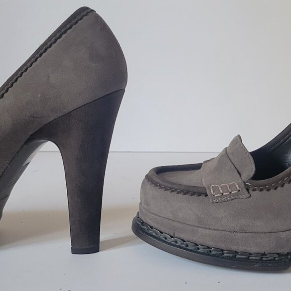Yves Saint Laurent Gray Suede Round Toe High Heels Platform YSL Pumps - Picture 8 of 14
